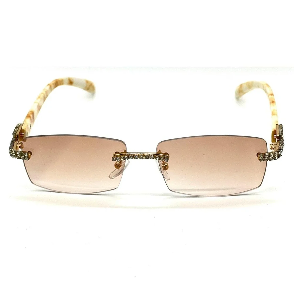 Rhinestone Rimless Sunglasses Fashion Tinted‎ Lens Men's Sophisticated Diamond